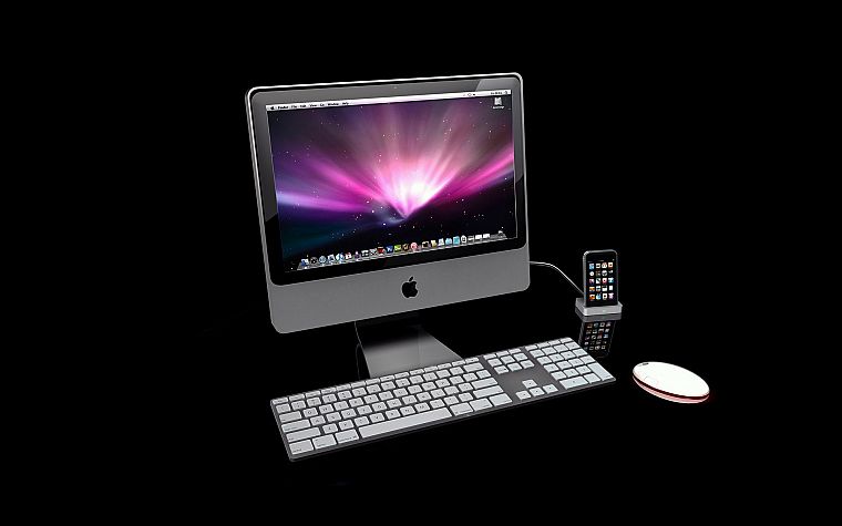 Apple Inc., Mac, iPhone, black background - desktop wallpaper
