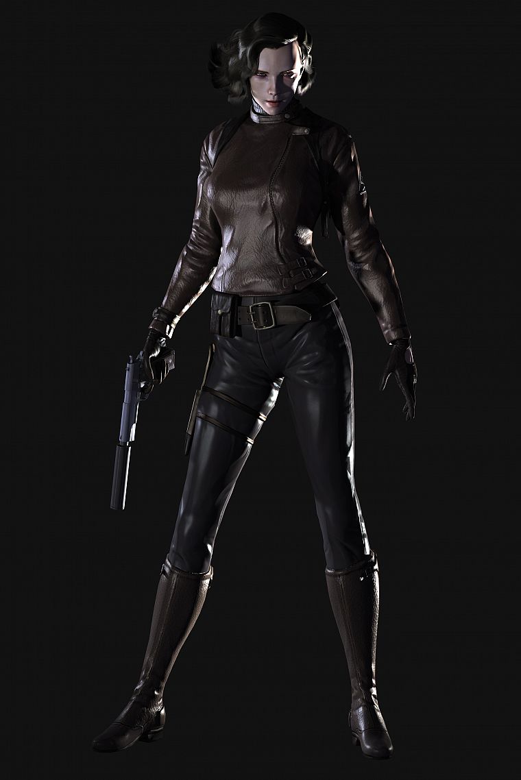 women, video games, guns, CGI, velvet assassin, leather boots - desktop wallpaper