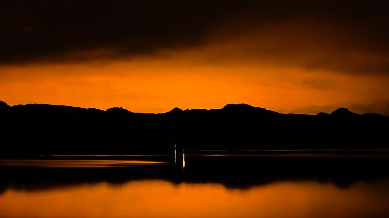 sunset, hills, lakes, reflections, Lake Mohave - desktop wallpaper
