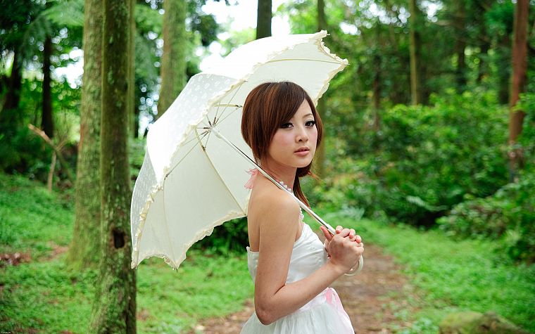 women, plants, Asians, umbrellas, Mikako Zhang Kaijie - desktop wallpaper