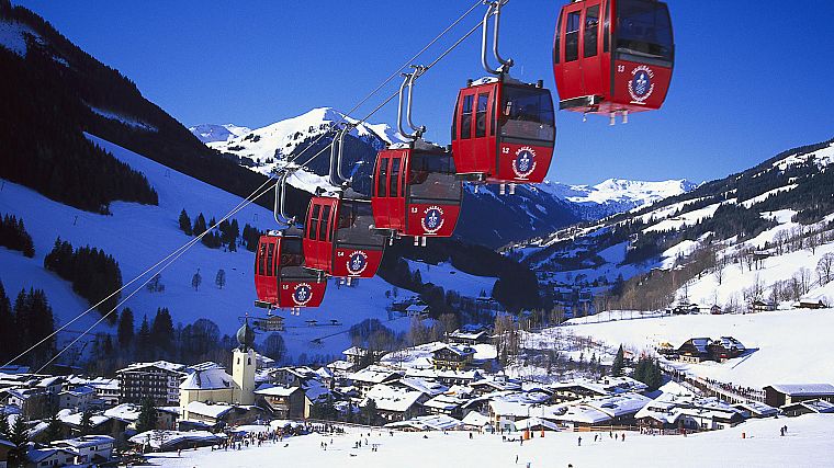 mountains, snow, Austria, snow landscapes, Cable Car, Saalbach-Hinterglemm - desktop wallpaper