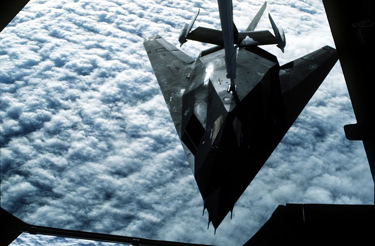 clouds, aircraft, Lockheed F-117 Nighthawk, refueling - desktop wallpaper
