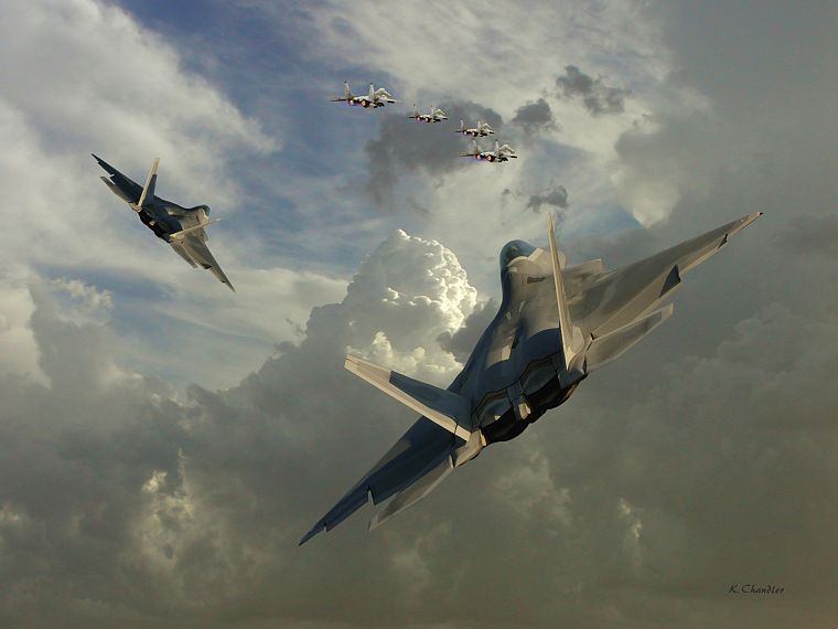 aircraft, F-22 Raptor, MIG-29 Fulcrum - desktop wallpaper