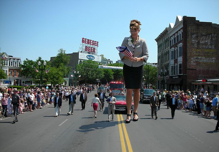 Sarah Palin, giant woman, photo manipulation - desktop wallpaper