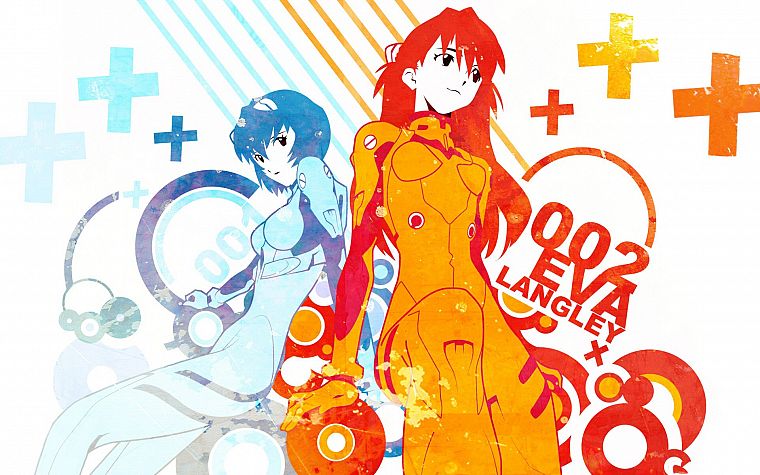 white, redheads, Ayanami Rei, Neon Genesis Evangelion, blue hair, anime, anime girls - desktop wallpaper
