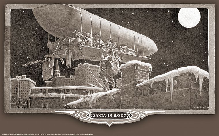 Santa Claus, vehicles, airship - desktop wallpaper