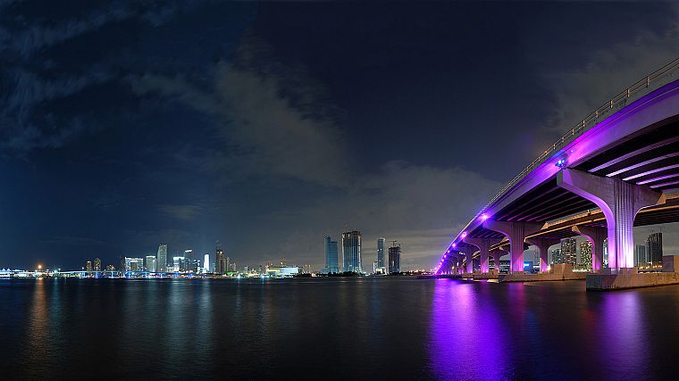 night, bridges, city lights - desktop wallpaper