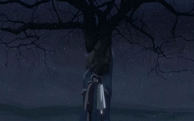 trees, dark, kissing, Makoto Shinkai, 5 Centimeters Per Second - desktop wallpaper