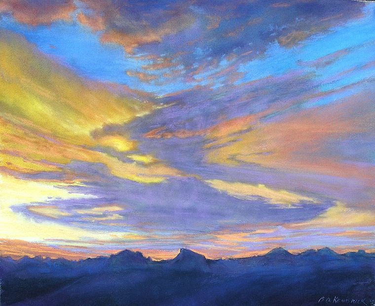 sunset, paintings, sunrise, mountains, clouds - desktop wallpaper
