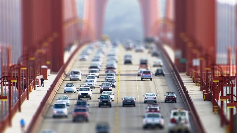 cars, bridges, Golden Gate Bridge, traffic, tilt-shift, vehicles - desktop wallpaper