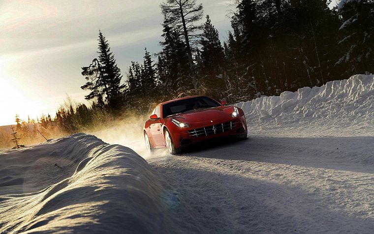 snow, cars, Ferrari FF - desktop wallpaper