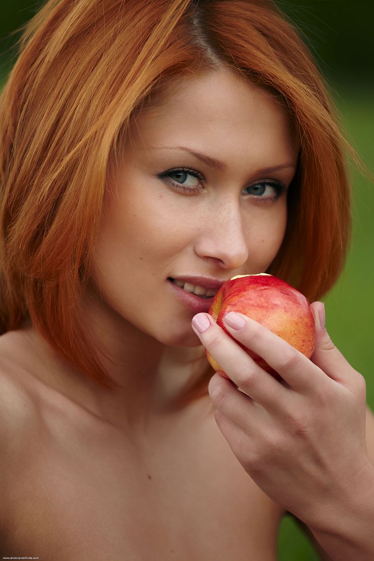 women, redheads, apples - desktop wallpaper