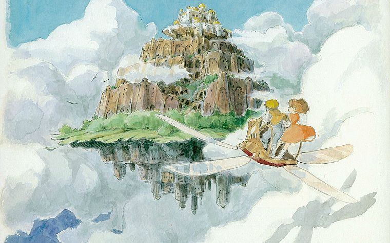 clouds, castles, flying, islands, artwork, children - desktop wallpaper