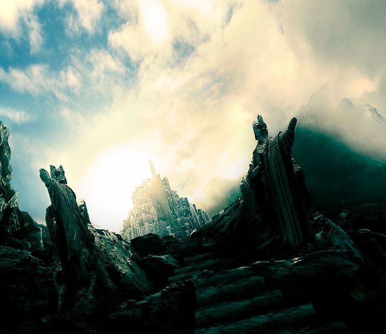Minas Tirith, The Lord of the Rings, Argonath, statues - desktop wallpaper