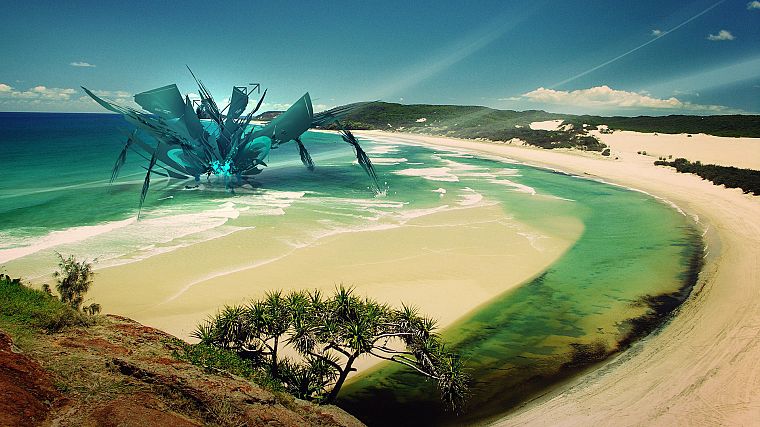 monsters, tropical, fantasy art, digital art, beaches - desktop wallpaper