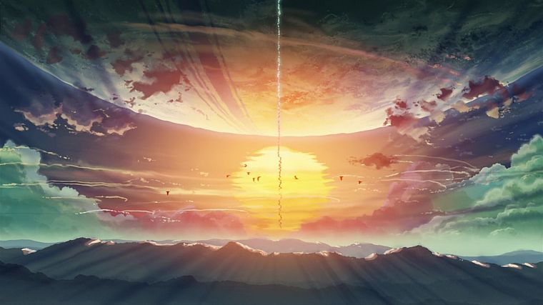 Makoto Shinkai, 5 Centimeters Per Second, artwork, skyscapes - desktop wallpaper