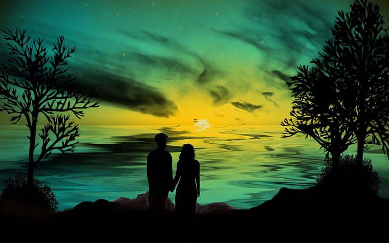 couple, romantic, skyscapes, sea - desktop wallpaper