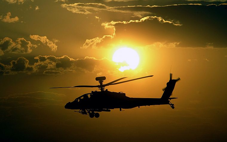 sunset, military, helicopters, longbow, vehicles, AH-64 Apache - desktop wallpaper