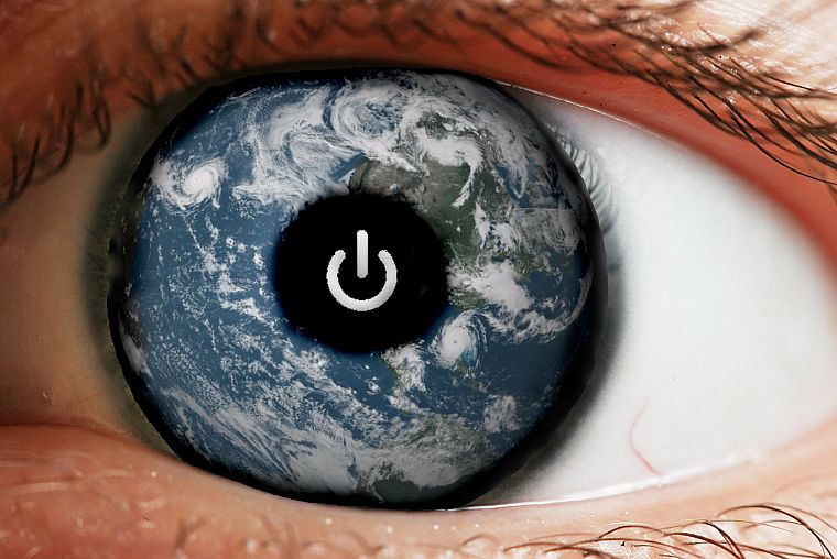 eyes, Earth, power button - desktop wallpaper