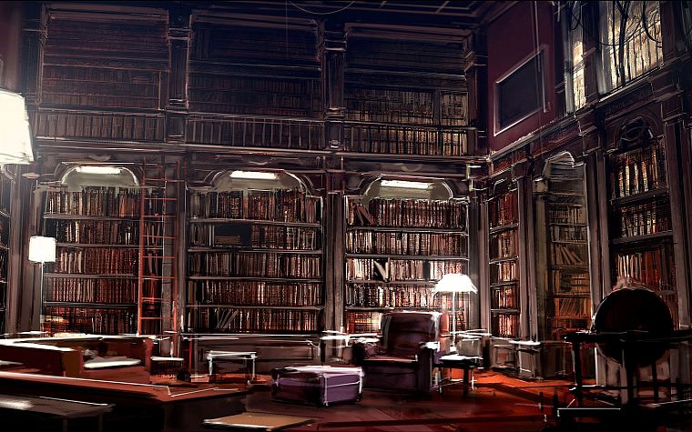library, books, interior, artwork - desktop wallpaper