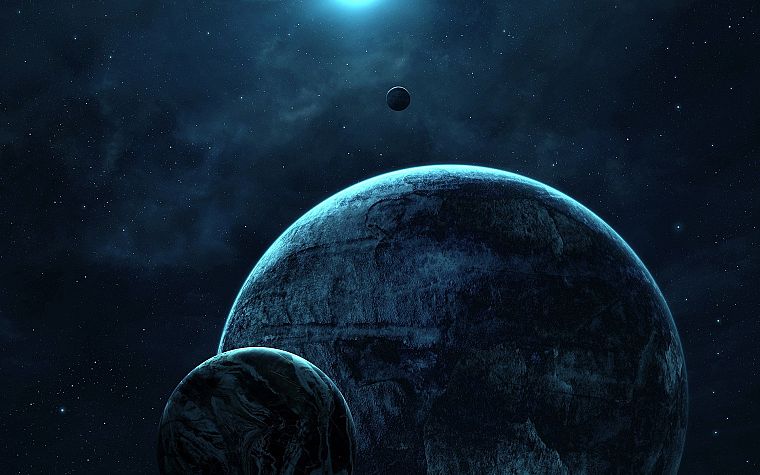 blue, outer space, planets, calm - desktop wallpaper