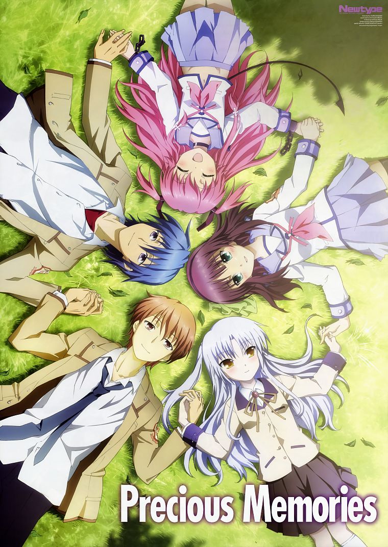 Angel Beats!, grass, shadows, Tachibana Kanade, smiling, Nakamura Yuri, Yuzuru Otonashi, Yui (Angel Beats), Hideki Hinata - desktop wallpaper