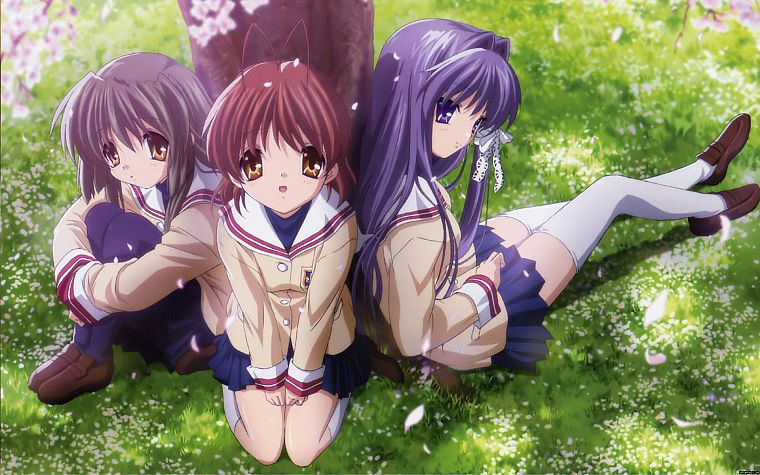 school uniforms, Clannad, Ibuki Fuko, Furukawa Nagisa, Fujibayashi Kyou - desktop wallpaper