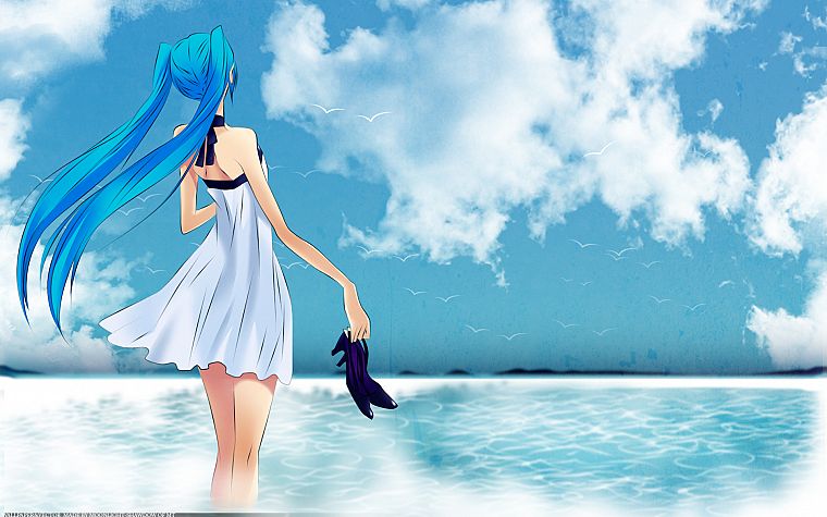 water, Vocaloid, Hatsune Miku, blue hair, anime girls - desktop wallpaper