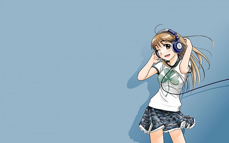 headphones, skirts, anime, simple background, anime girls - desktop wallpaper