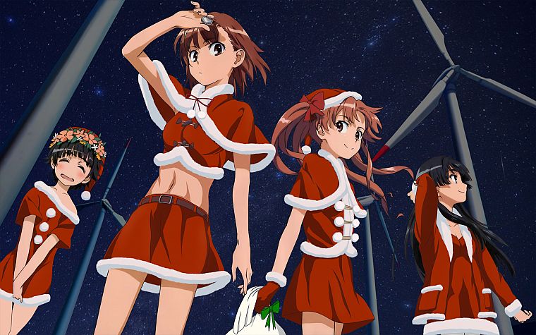 Toaru Kagaku no Railgun, Christmas outfits - desktop wallpaper