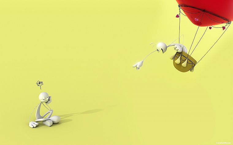 3D view, hot air balloons, figurines - desktop wallpaper