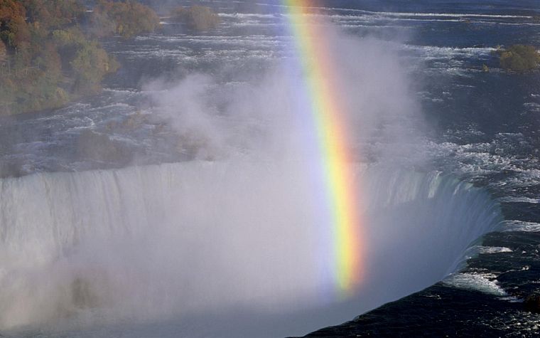 water, trees, rainbows, waterfalls, rivers - desktop wallpaper
