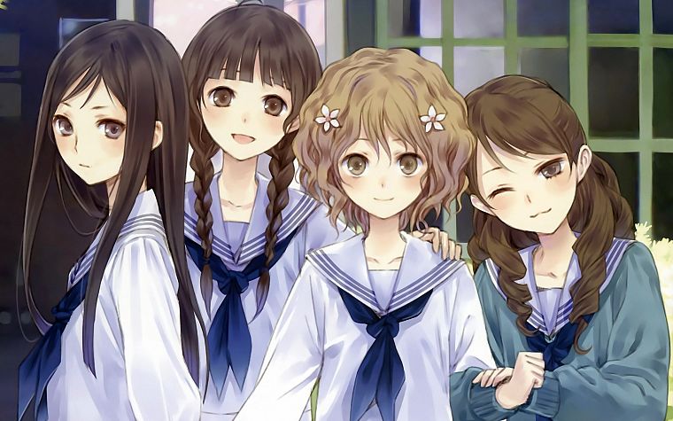 school uniforms, Hanasaku Iroha, Matsumae Ohana, Tsurugi Minko, Oshimizu Nako, Wakura Yuina - desktop wallpaper