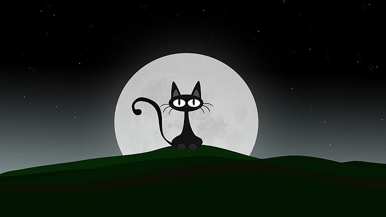 green, cats, Moon, gray, hills, artwork, 3D - desktop wallpaper