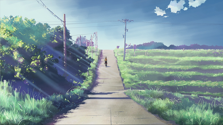 Makoto Shinkai, scenic, 5 Centimeters Per Second, artwork, anime, biking - desktop wallpaper