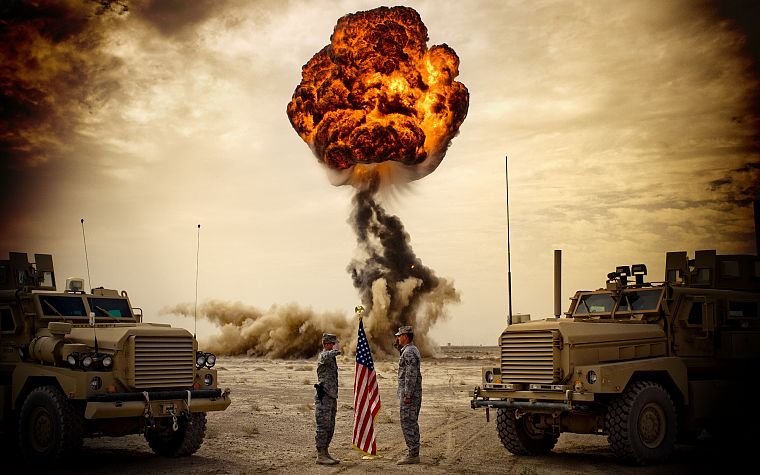 army, explosions, flags, US Army - desktop wallpaper