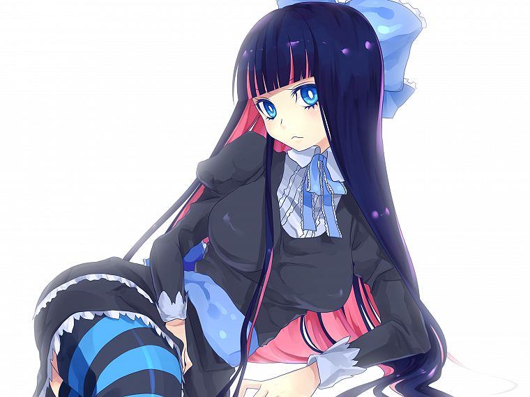 blue eyes, blue hair, pink hair, Panty and Stocking with Garterbelt, simple background, anime girls, Anarchy Stocking, striped legwear - desktop wallpaper