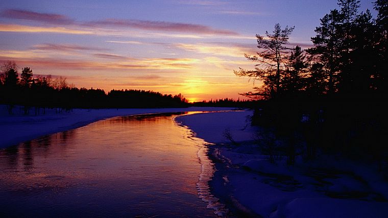 frozen, Finland, dusk, rivers - desktop wallpaper