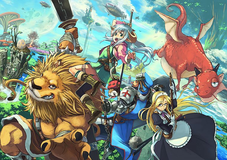 dragons, anime, lions - desktop wallpaper