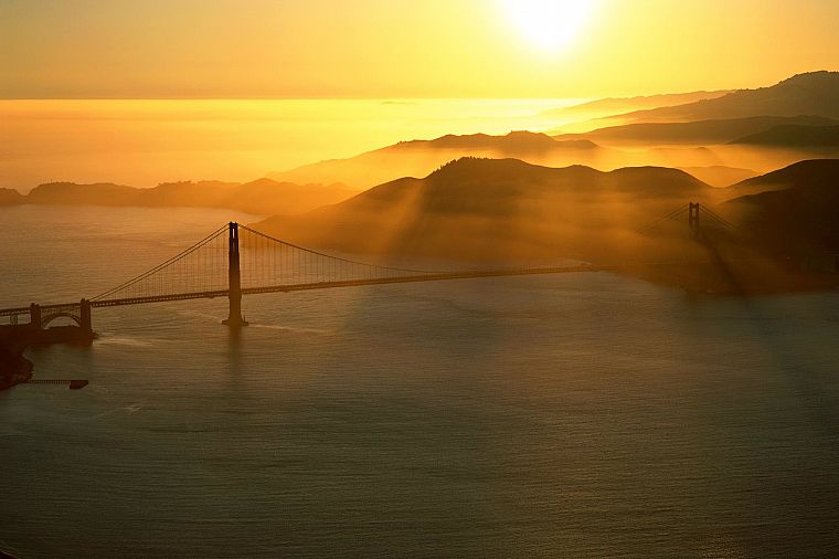 landscapes, Sun, bridges, Golden Gate Bridge, sea - desktop wallpaper