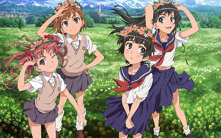 school uniforms, Misaka Mikoto, Toaru Kagaku no Railgun, Uiharu Kazari, Shirai Kuroko, loose socks, sailor uniforms, Saten Ruiko - desktop wallpaper