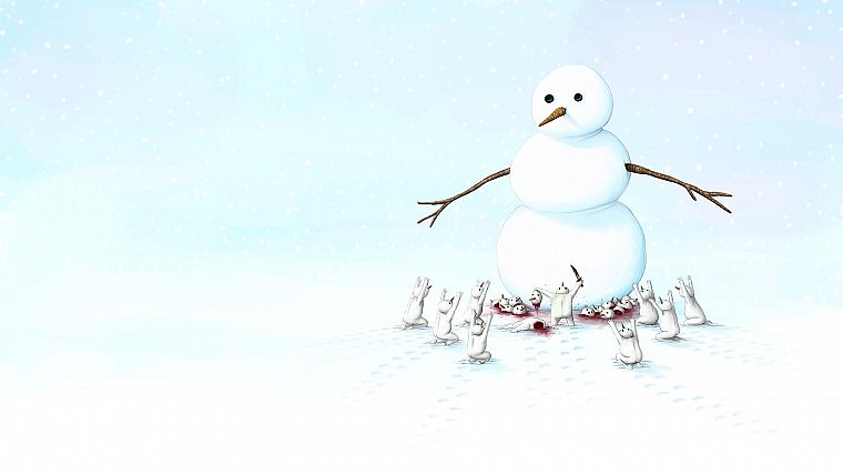 winter, snow, minimalistic, snowmen - desktop wallpaper