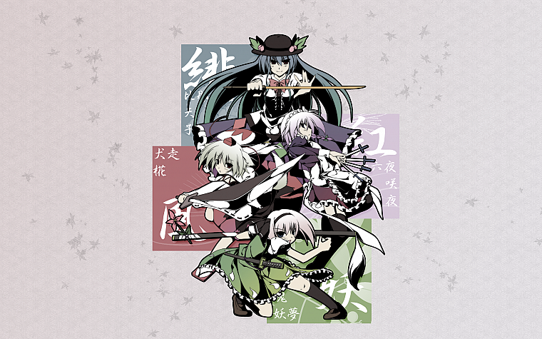 Touhou, Izayoi Sakuya, Konpaku Youmu, animal ears, Inubashiri Momiji, Hinanawi Tenshi - desktop wallpaper