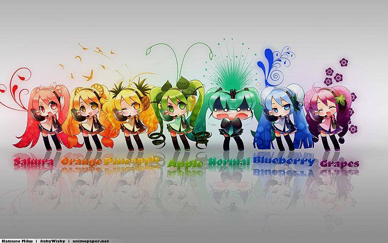 Vocaloid, Hatsune Miku, chibi, detached sleeves - desktop wallpaper