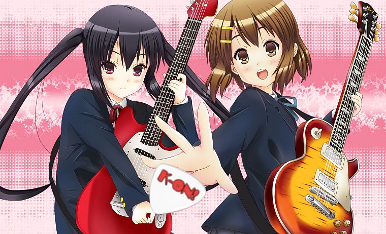 K-ON!, Hirasawa Yui, guitars, twintails, Nakano Azusa, anime - desktop wallpaper