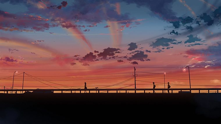 sunset, clouds, skylines, Makoto Shinkai, 5 Centimeters Per Second, skyscapes - desktop wallpaper