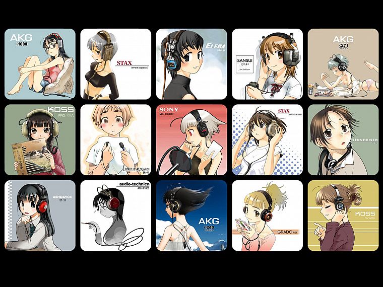 headphones, anime girls - desktop wallpaper