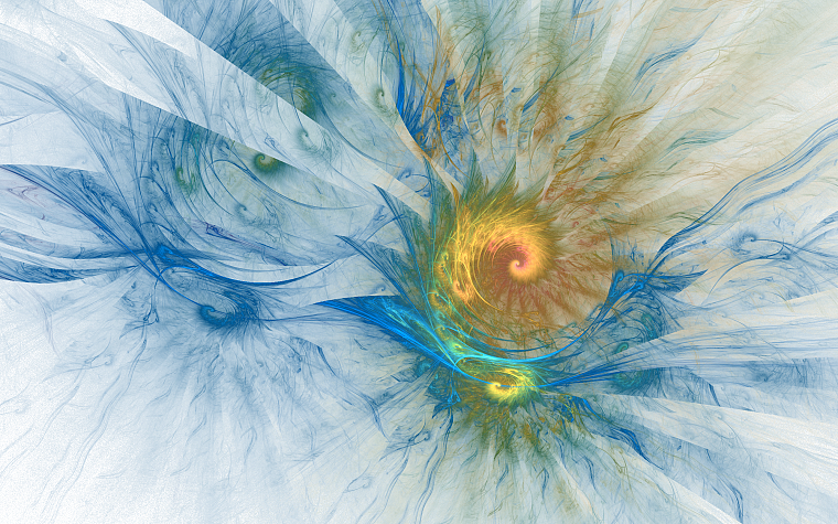 blue, white, yellow, waves, fractals, spiral, rainbows - desktop wallpaper
