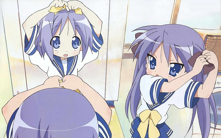 Lucky Star, school uniforms, Hiiragi Kagami, Hiiragi Tsukasa, anime girls - desktop wallpaper