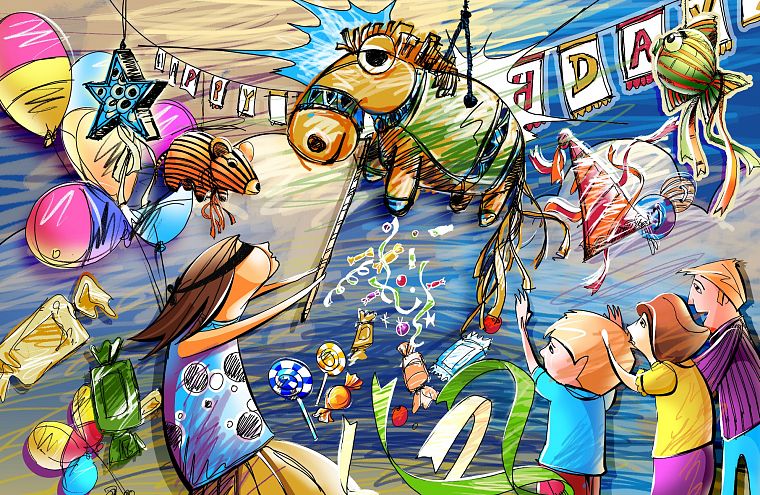 party, horses, children - desktop wallpaper